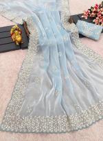 Jimmy Choo Light Blue Party Wear Embroidery Work Saree